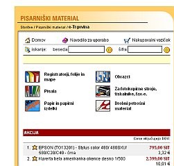 Spletna trgovina Lohnex s pisarniškim materialom, kategorijami izdelkov in akcijsko ponudbo v tolarjih in evrih.