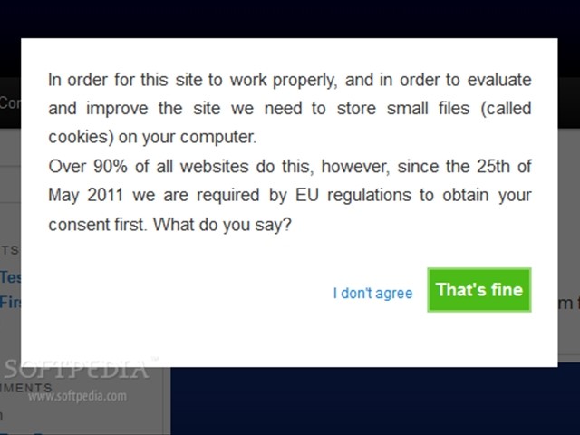 Pojavno okno za piškotke na spletni strani Cookie warning example