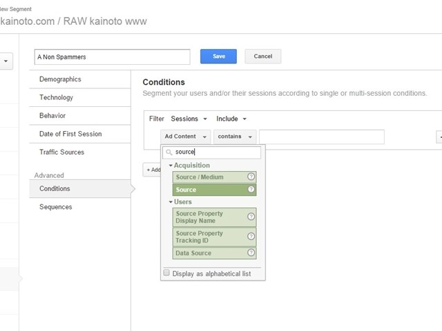 Add custom RegEx conditions to segments