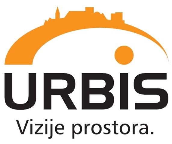 Logotip podjetja Urbis s sloganom Creating the corporate image for Urbis