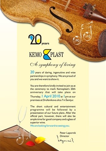 Vabilo na 20. obletnico Kemoplasta Invitation to the event